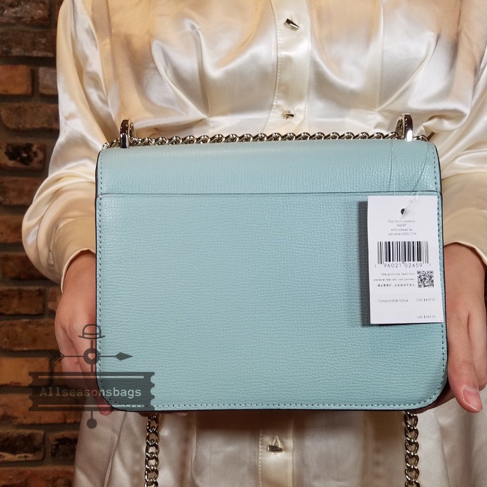 Kate Spade Remi Embroidered Lea Aphrodite Green Spring Flap Chain Crossbody NWT - Picture 13 of 13